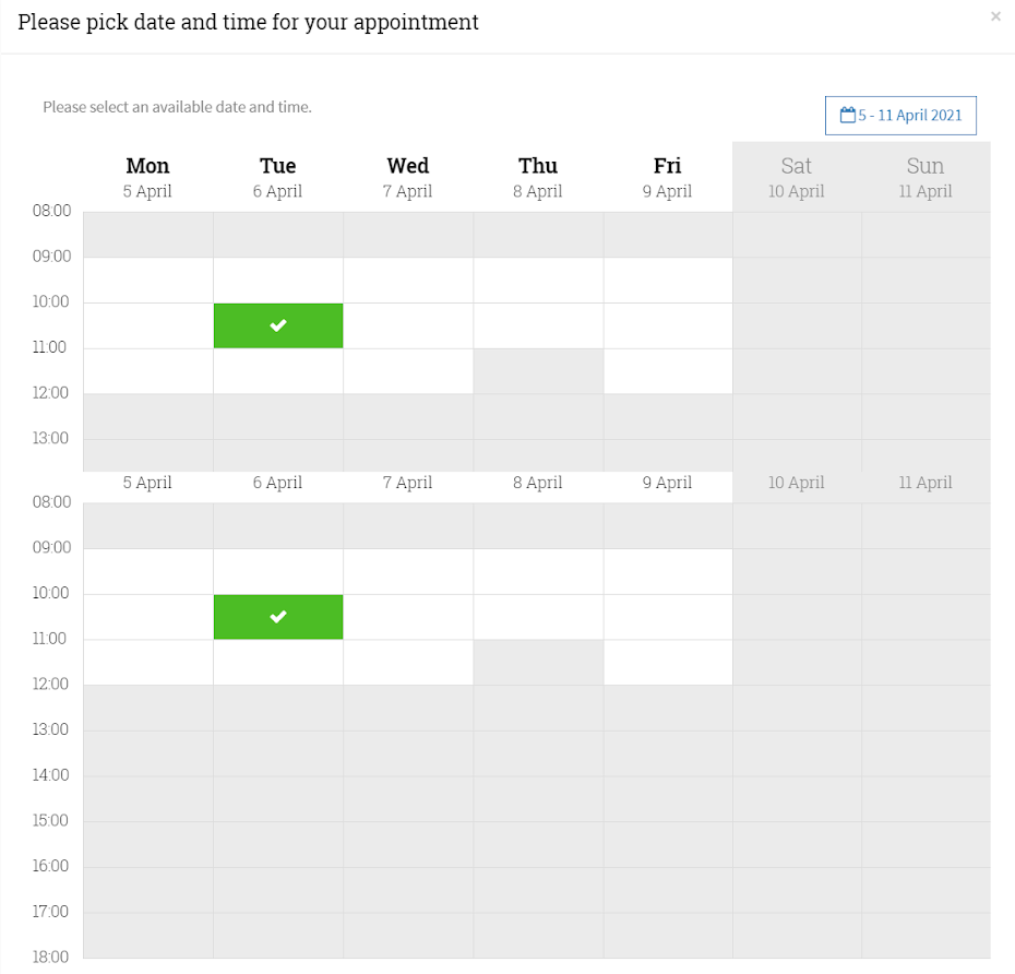 pick date and time for your appointment