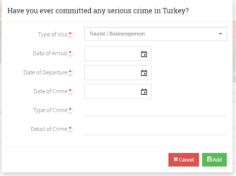 Ever committed any serious crime in Turkey