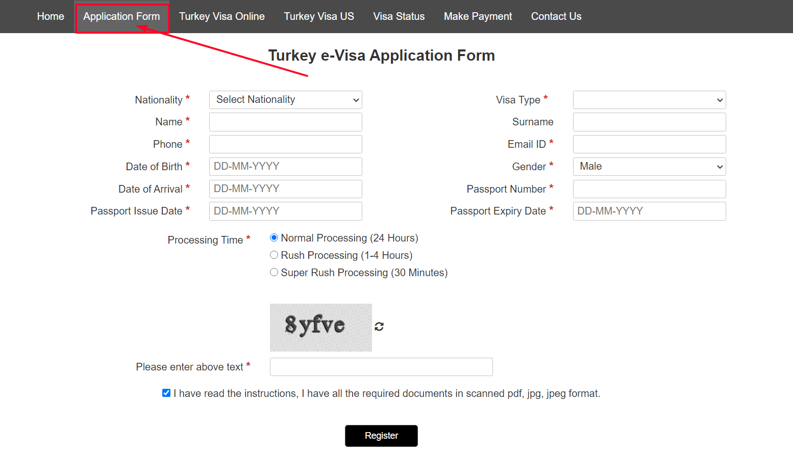 Turkey application form, complete the online form & get evisa on email
