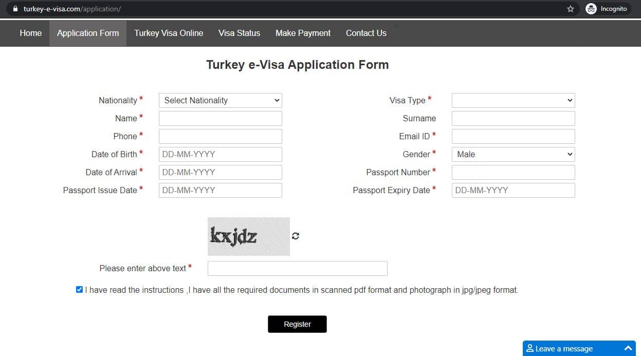 Fill all require details (Turkey Visa Application Form)
