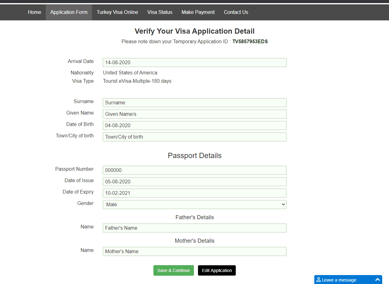 Verify your information (Turkey Visa Application Form)